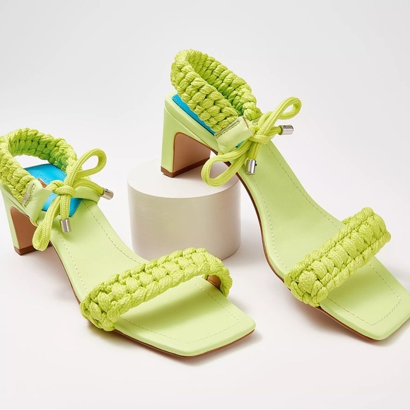 NWOB SCHUTZ Blair Leather Braided Square Toe Mid-Heel Sandals Green Fresh Sz 7 - Picture 1 of 11